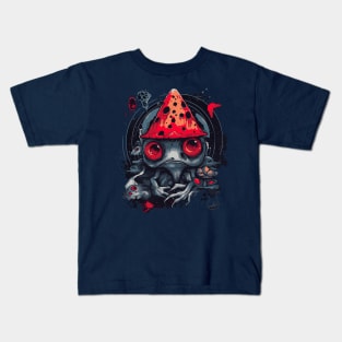 Creepy Goth Frog Skeleton with a gothic mushroom hat Kids T-Shirt